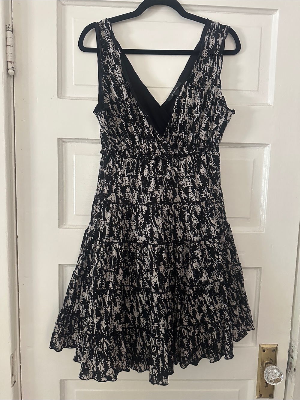 Style & Co. Black and White V-Neck Tiered Mini Dress
